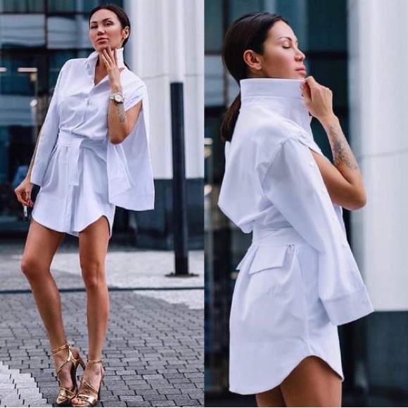 Button-Up Shirt Belted Mini Women Dress - Picture 2 of 3